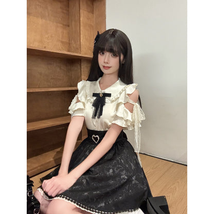 Cold Shoulder Ruffle Bow Blouse LAL0220
