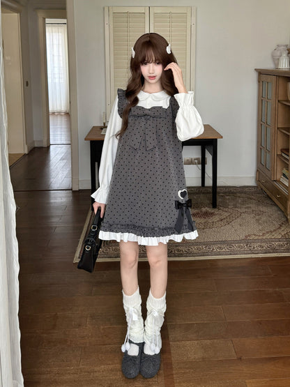 Vintage Bow Polka Dot Pinafore Dress LAL0143