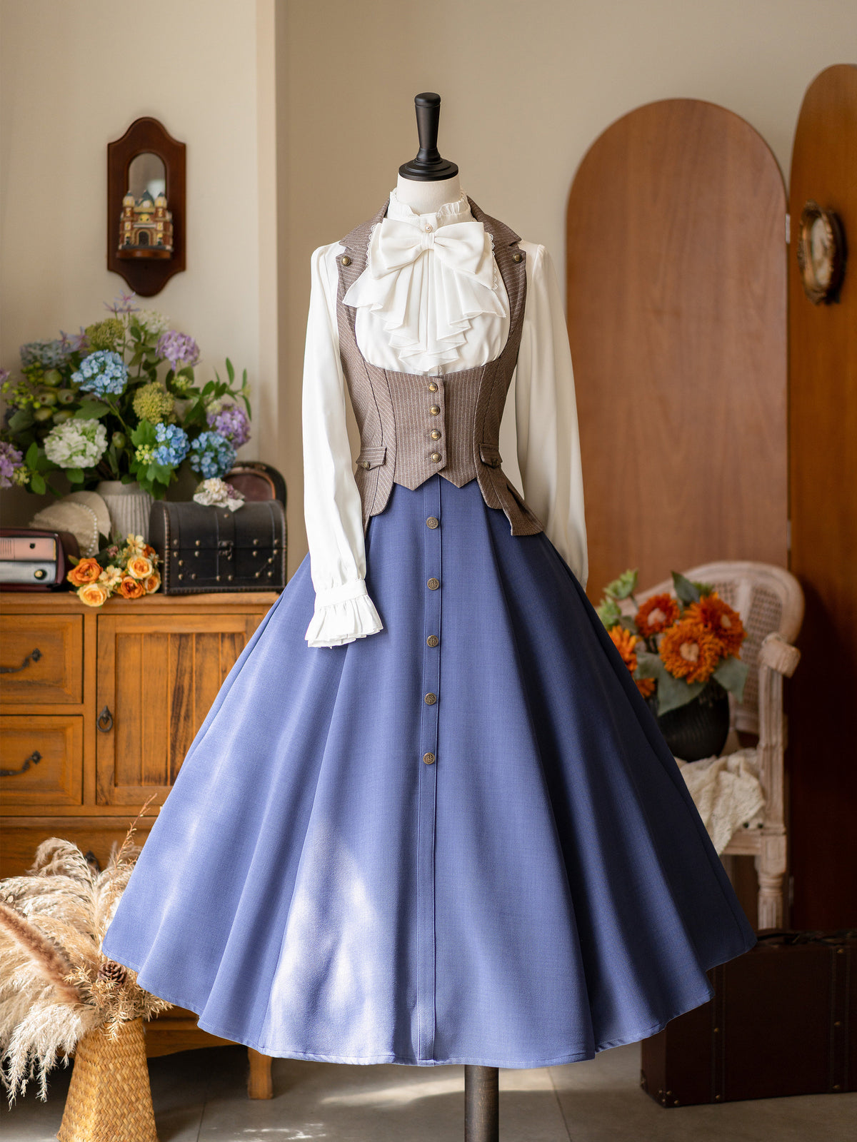 Vintage Elegant Fishbone Hem A-Line Skirt FOR0077