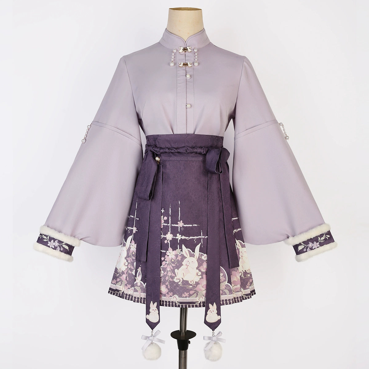 Rabbit Embroidered Purple Chinese Dress YOU0031