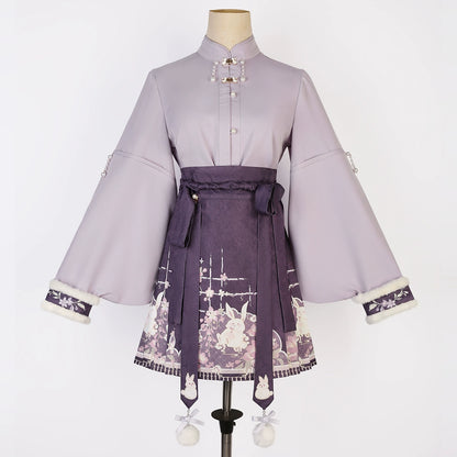 Rabbit Embroidered Purple Chinese Dress YOU0031