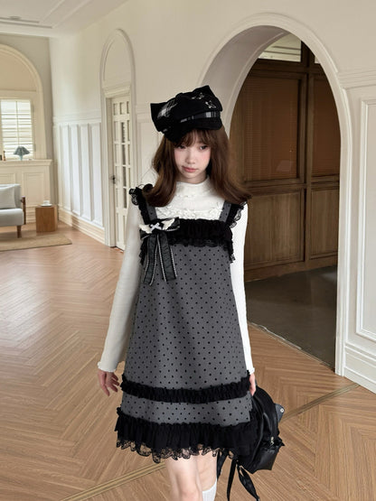 Polka Dot Lace Trim Pinafore Dress LAL0235