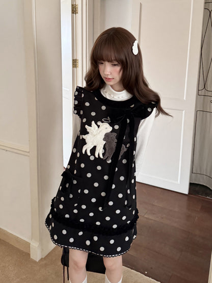 Polka Dot Tank Dress With Lamb Embroidery LAL0241