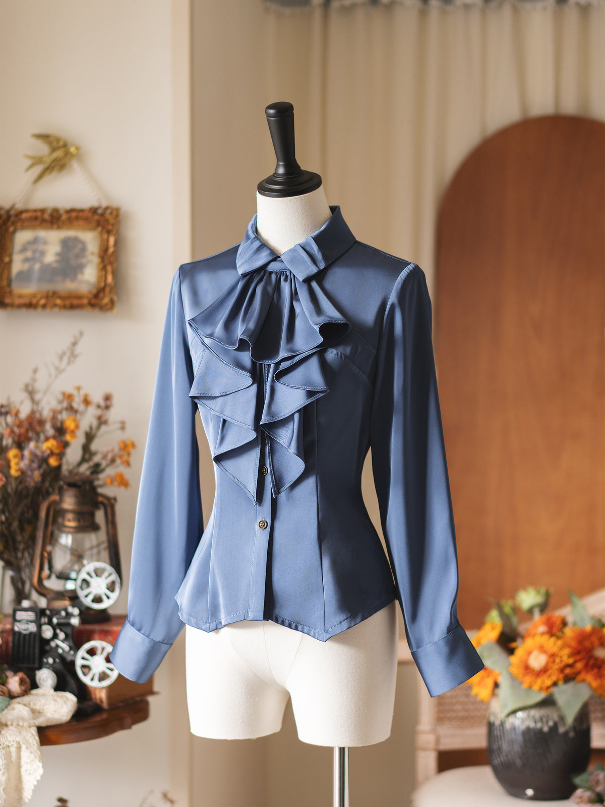 Ruffled Jabot Bow Collar Blouse FOR0061