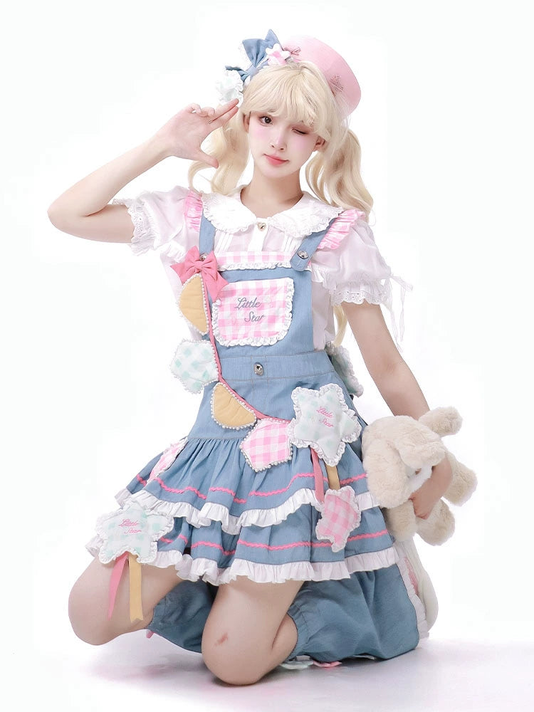 Sweet Lolita Pink & blue Suspender Skirt BUB0003