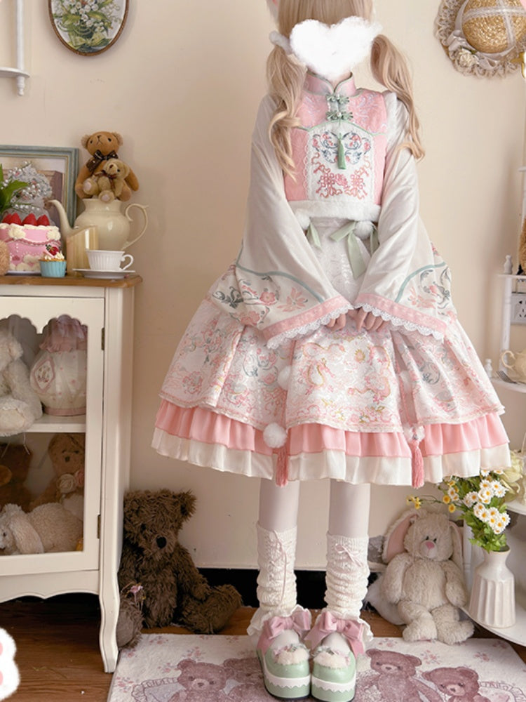 Pink White sweet Chinese style Lolita Dress CHE0050