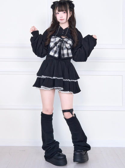 Plaid Bow Bandeau Hoodie Set NOG0039