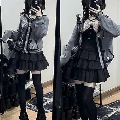 Gothic Lolita Bow Fuzzy Knit Cardigan MIL0012