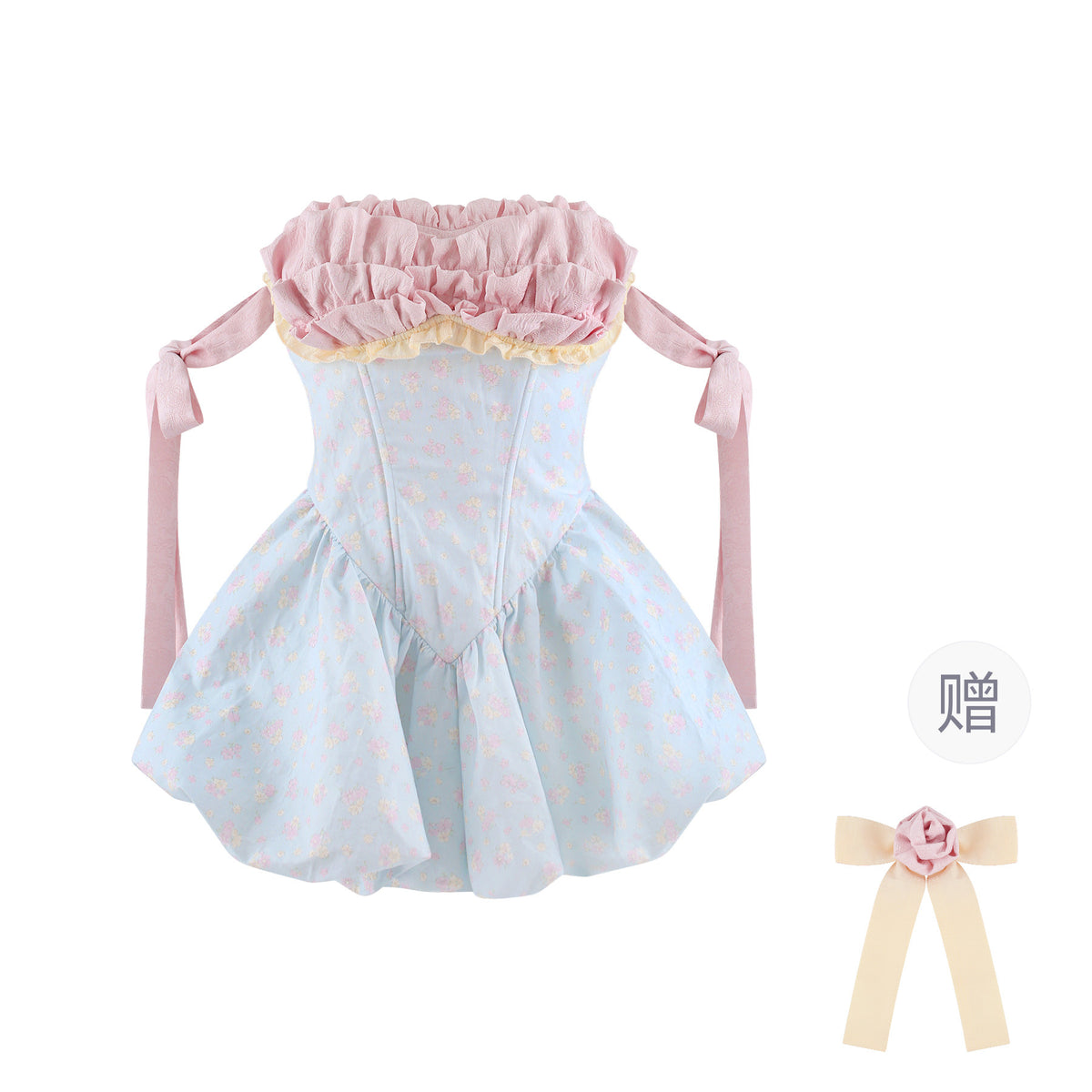 Floral Bustier Dress With Bubble Shorts SER0150