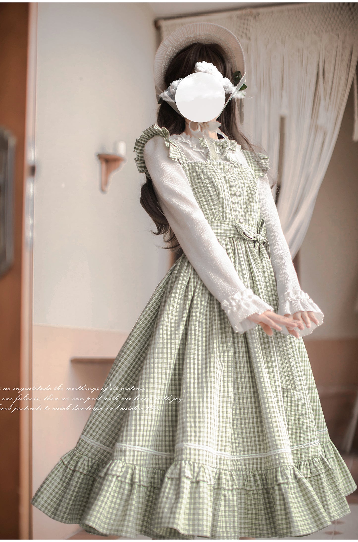 French Light Green Plaid Dress HUT0013