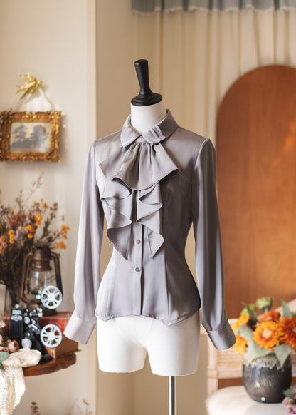 Ruffled Jabot Bow Collar Blouse FOR0061