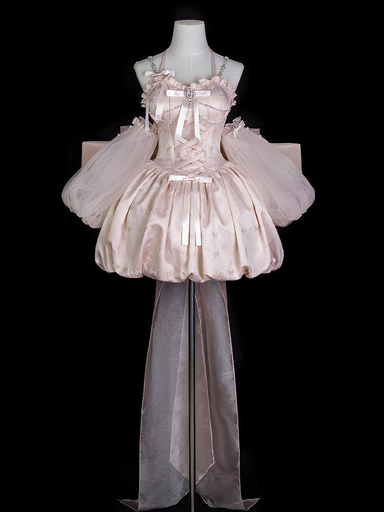 Pink Ballet Lace-Up Lolita Jumper Skirt Dress YOU0305