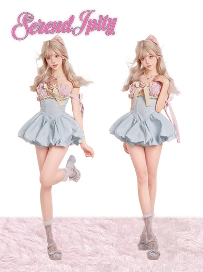 Floral Bustier Dress With Bubble Shorts SER0150