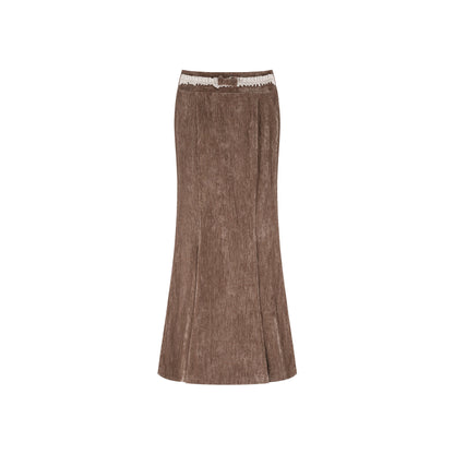 Off Shoulder Ruffle Blouse Corduroy Maxi Skirt SER0162