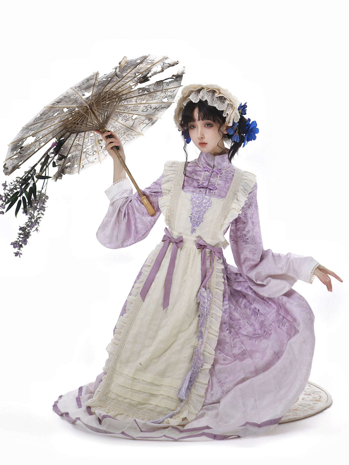 Chinese Style Floral Print Apron Dress Set YOU0252