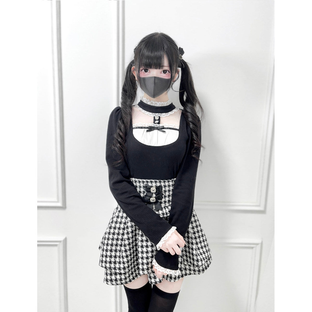 Stand Collar Ribbon Knit Top NEK0038