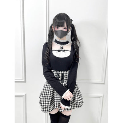 Stand Collar Ribbon Knit Top NEK0038