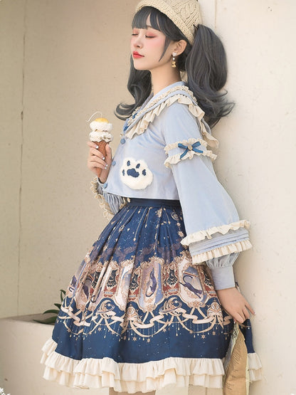 Bear Pattern Light Blue Lolita Two-piece set CHE0013