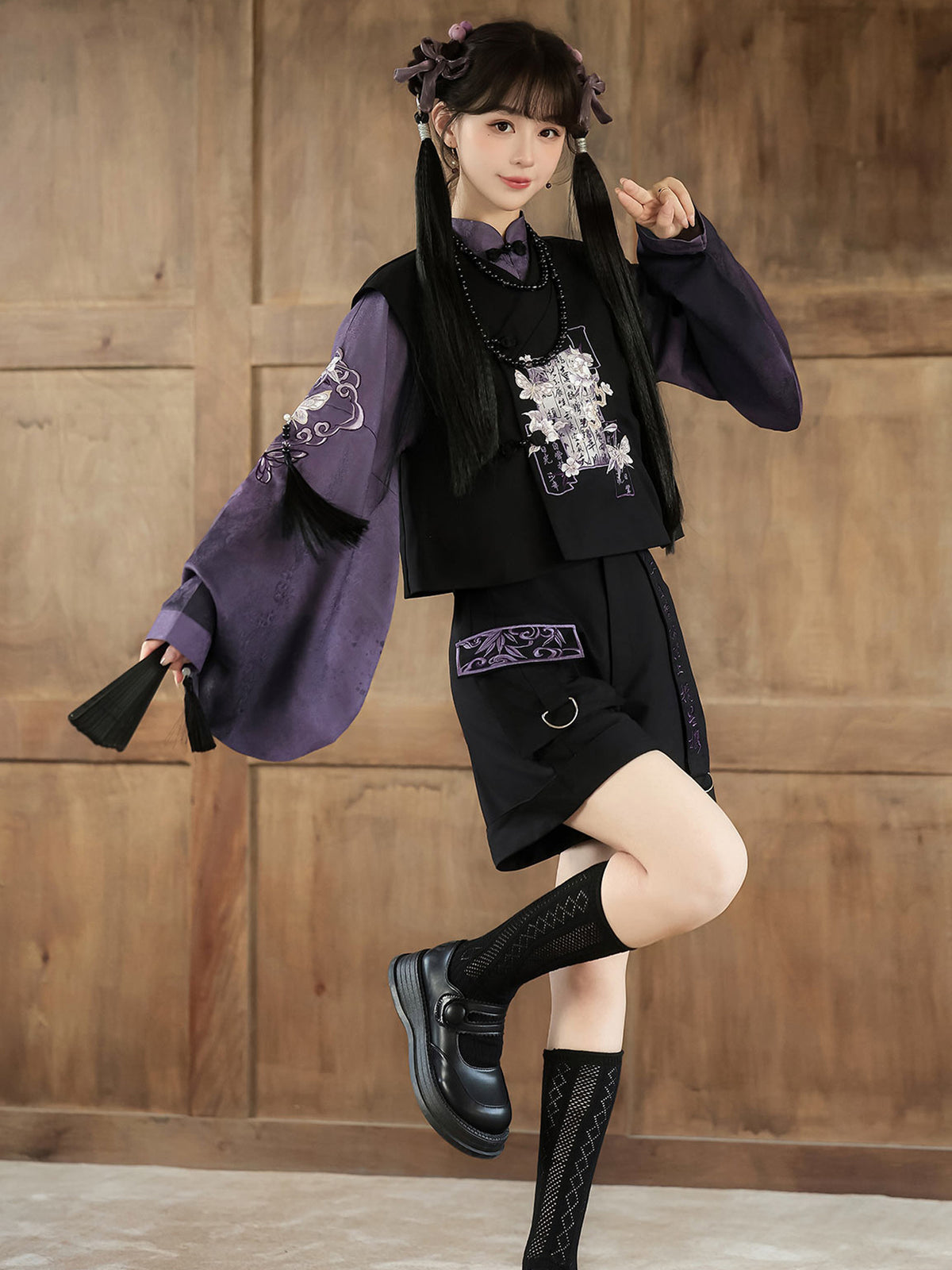 Chinese Style Embroidered Vest Shorts Set YOU0320