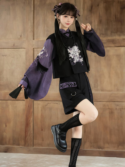 Chinese Style Embroidered Vest Shorts Set YOU0320