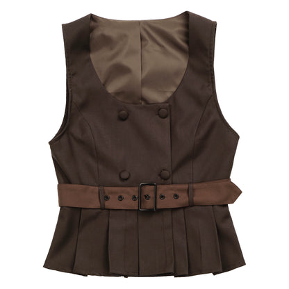 School Uniform Style Design Brown Two-piece Set PIN0003