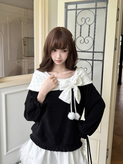 Star Print Bow Collar Knit Sweater LAL0138