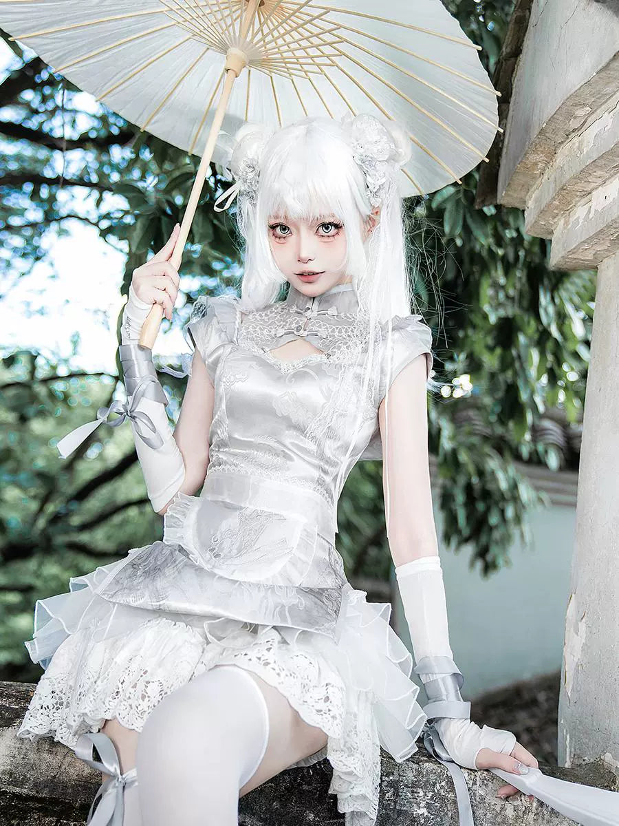 Chinese-Style Lolita Silver Moon Maid Apron Dress YOU0165