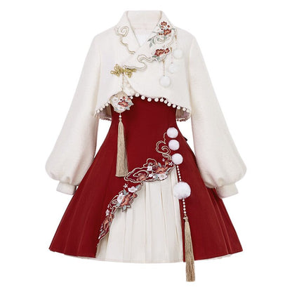 Chinese Style Embroidered Cami Dress Three-Piece Set YOU0239