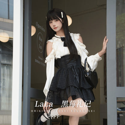 Off Shoulder Bow Blouse With Corset Tiered Skirt LAL0164