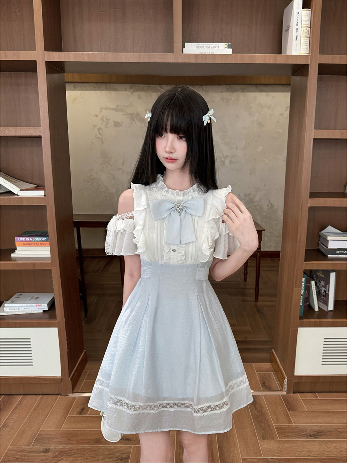 Off-Shoulder Bow Ruffle Dress LAL0223