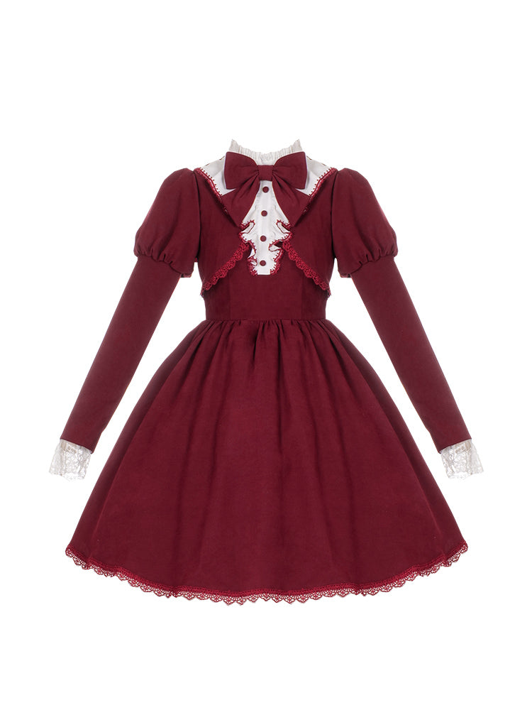 Volume Sleeve Faux Red Lolita Dress WIT0138