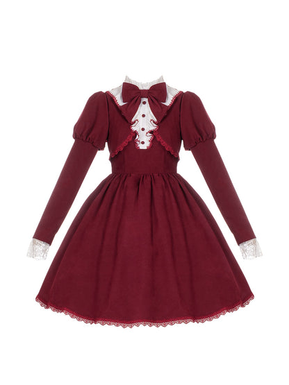 Volume Sleeve Faux Red Lolita Dress WIT0138