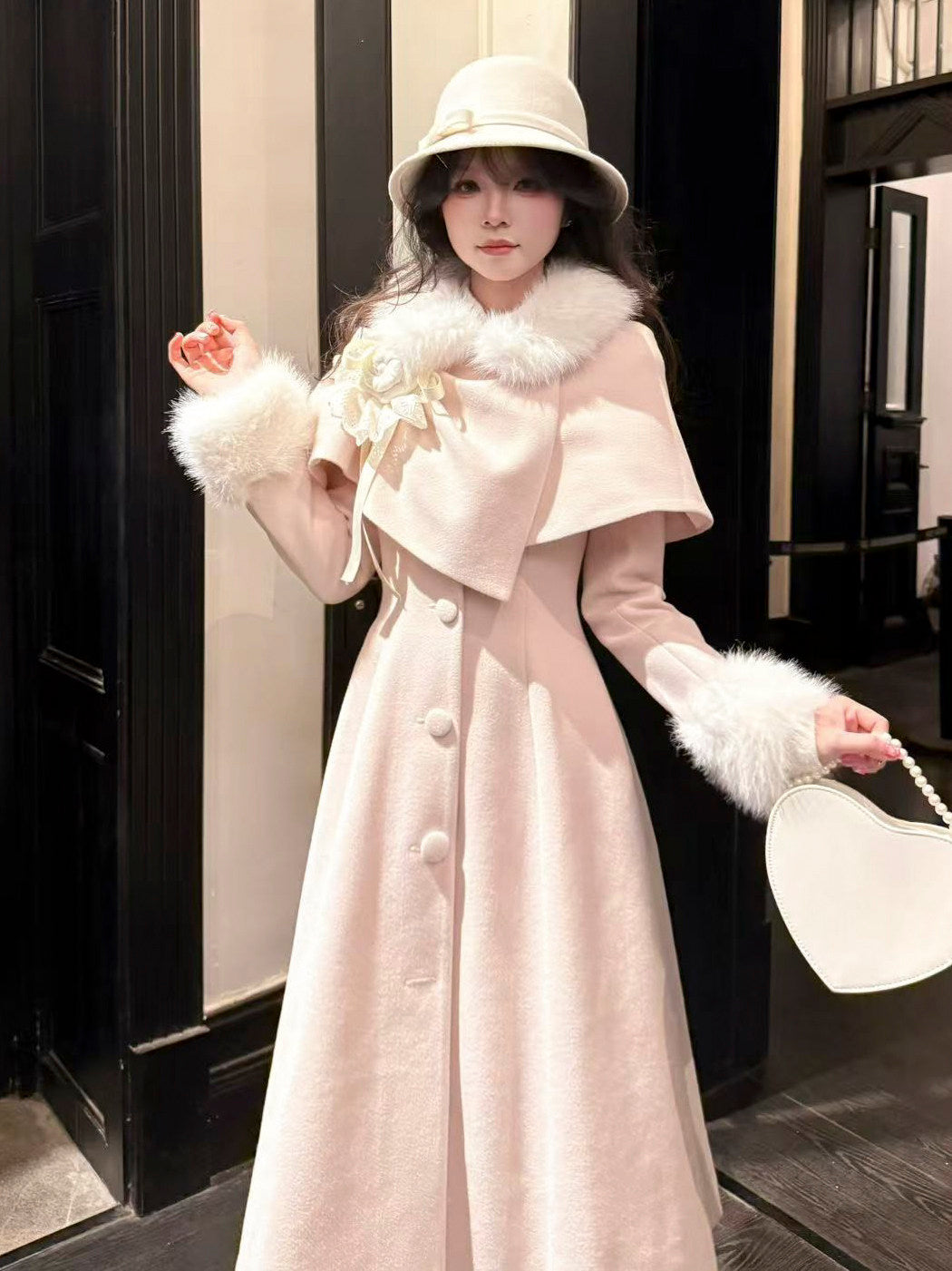Fur Collar Cape Long Coat BEL0015