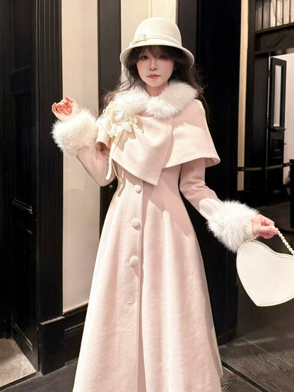 Fur Collar Cape Long Coat BEL0015