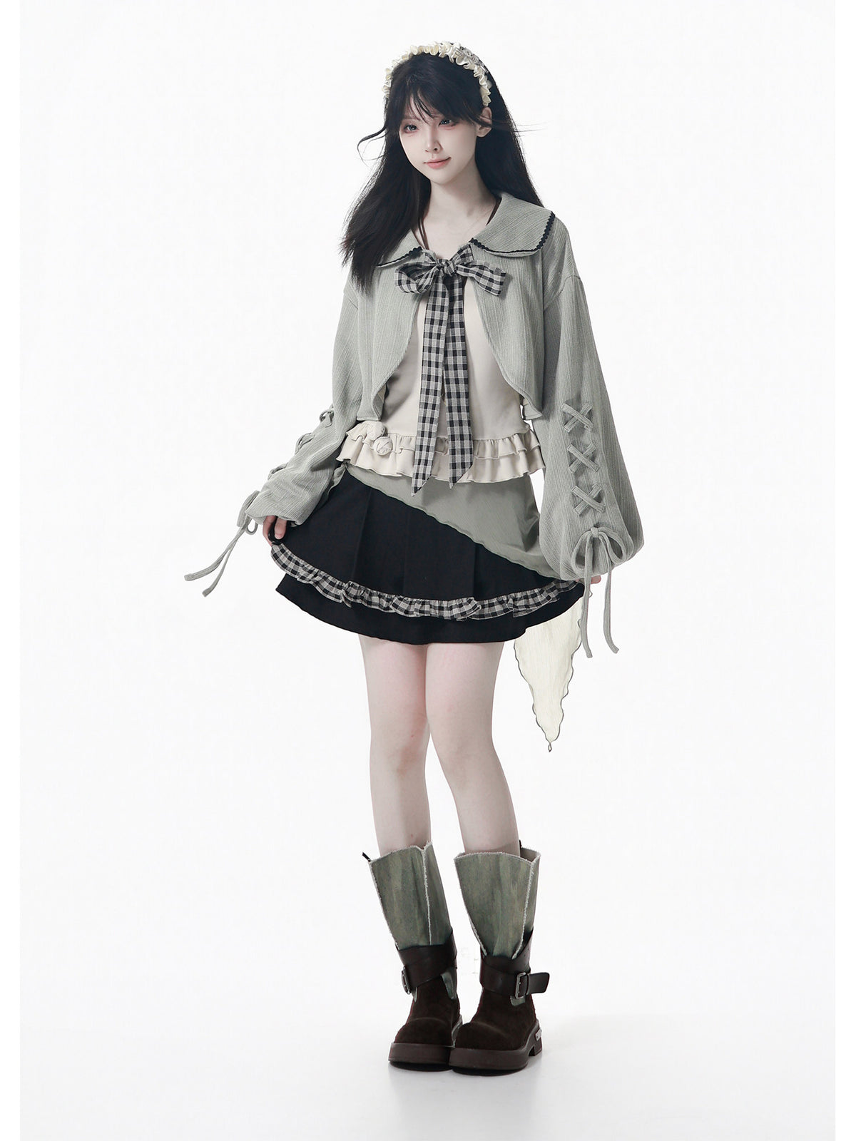 Hooded Cape Doll Collar Ribbon Jacket PIN0035