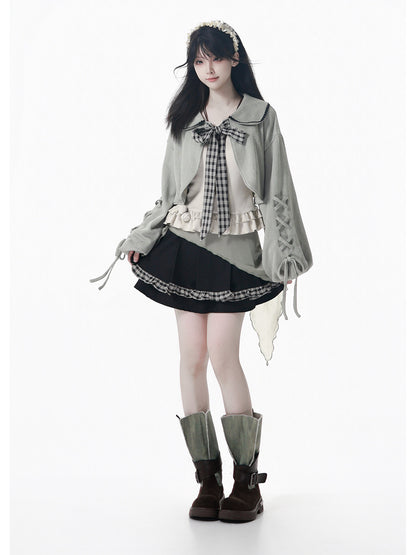 Hooded Cape Doll Collar Ribbon Jacket PIN0035