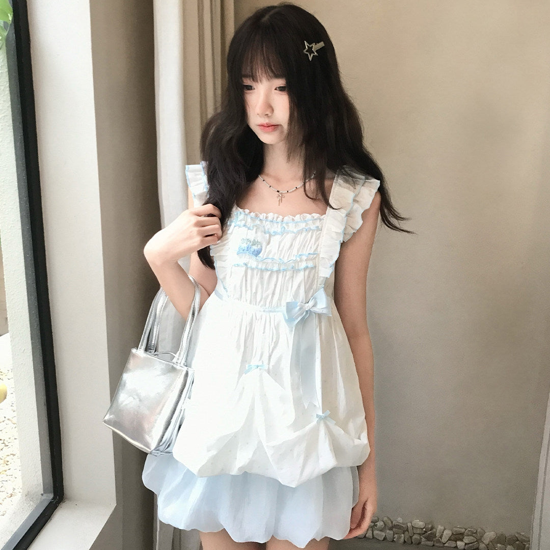 Ruffle Bow Balloon Hem Top LAL0197