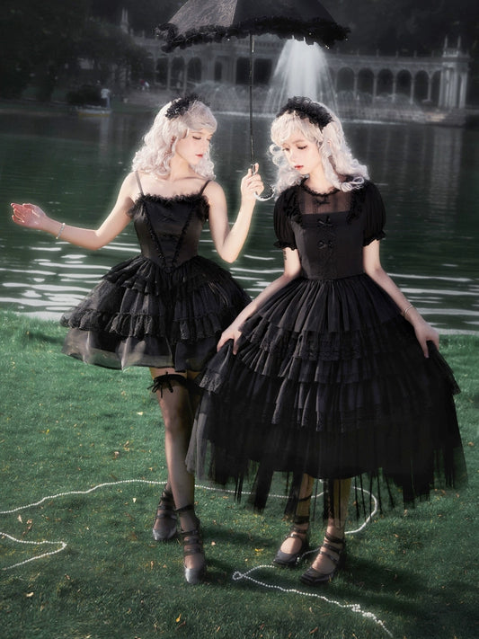 Two Pattern Black Gothic Lolita Dress WIT0235