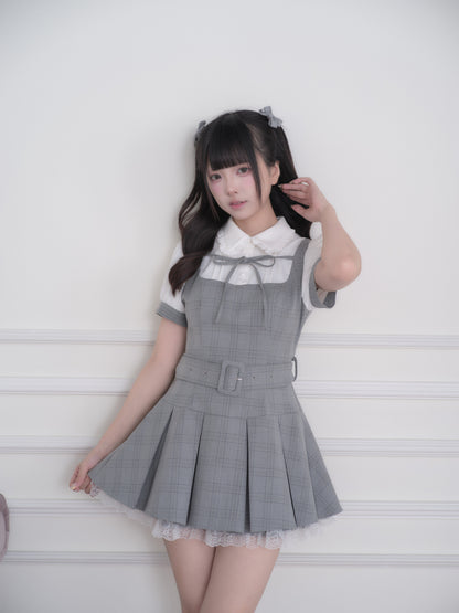 Collared Plaid Pleated Pinafore Dress NOG0030