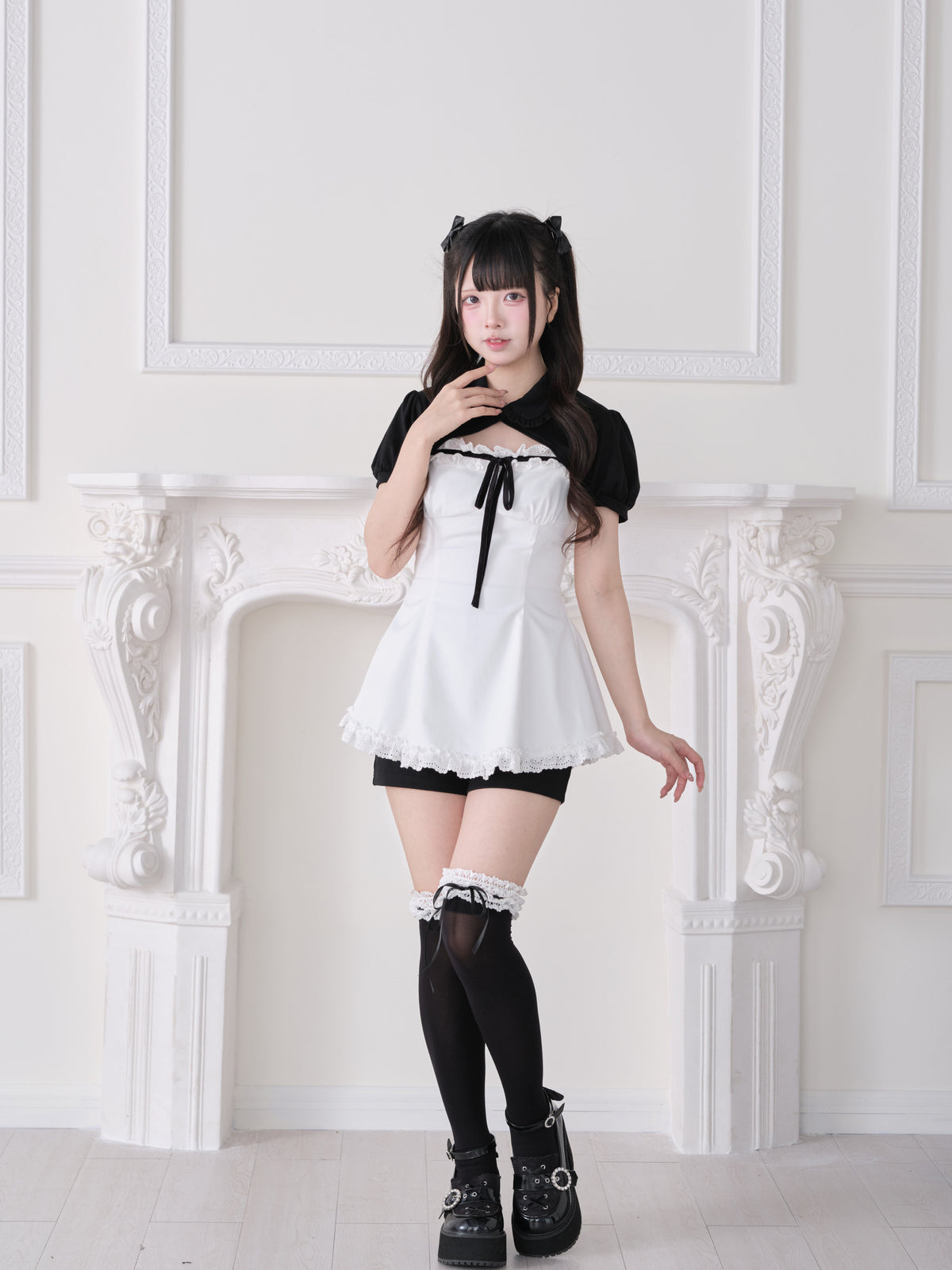 Puff Sleeve Striped Pinafore Dress Set NOG0029