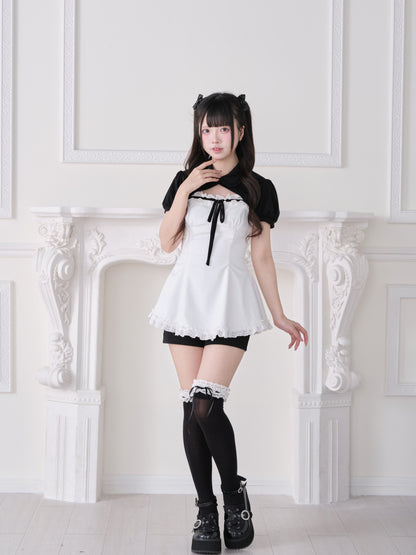 Puff Sleeve Striped Pinafore Dress Set NOG0029