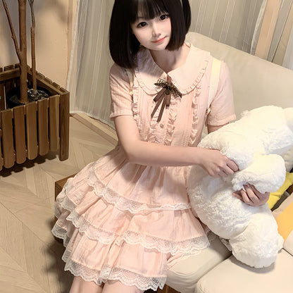 Ruffle Lace Tiered Dress With Bow-Tie LAL0248
