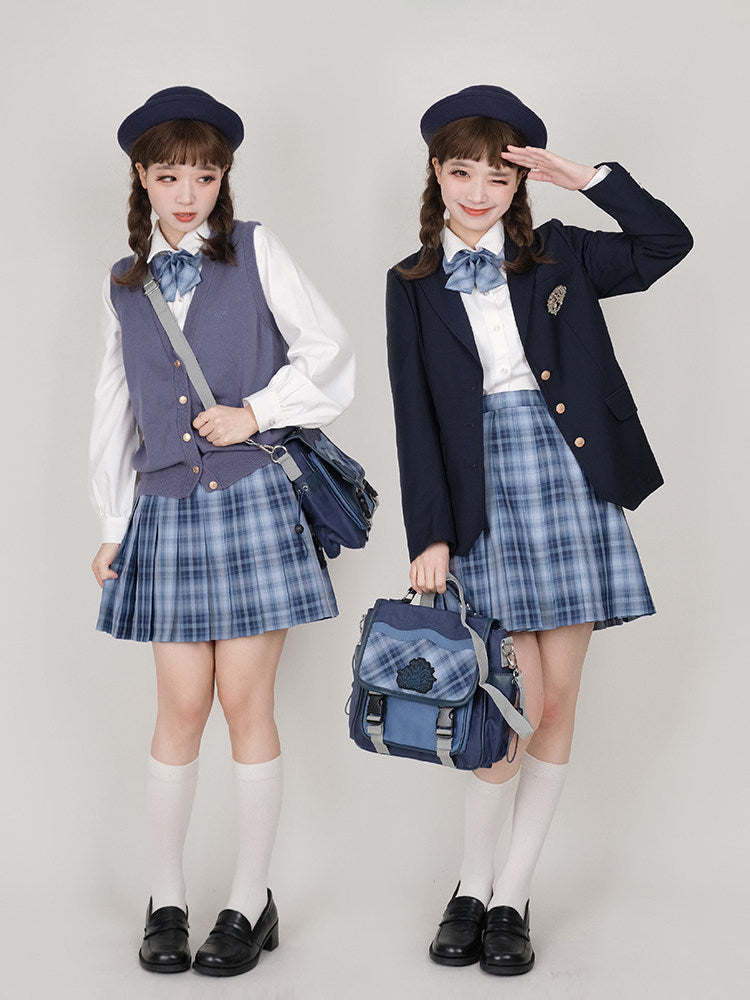 Navy Plaid Pleated School Uniform Skirt TEA0041