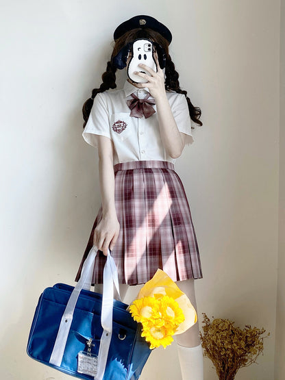 Dusty Rose Plaid Pleated Skirt TEA0042