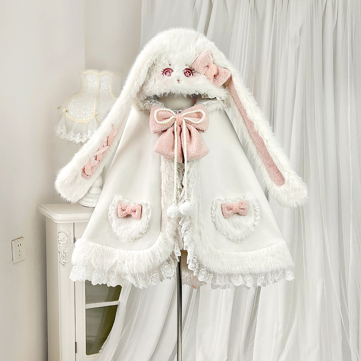 Fluffy Rabbit Ear Hooded Fur Cape YOU0227