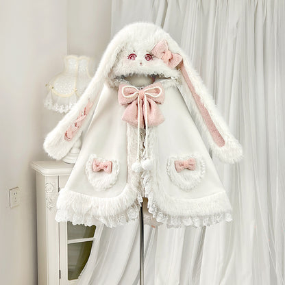 Fluffy Rabbit Ear Hooded Fur Cape YOU0227