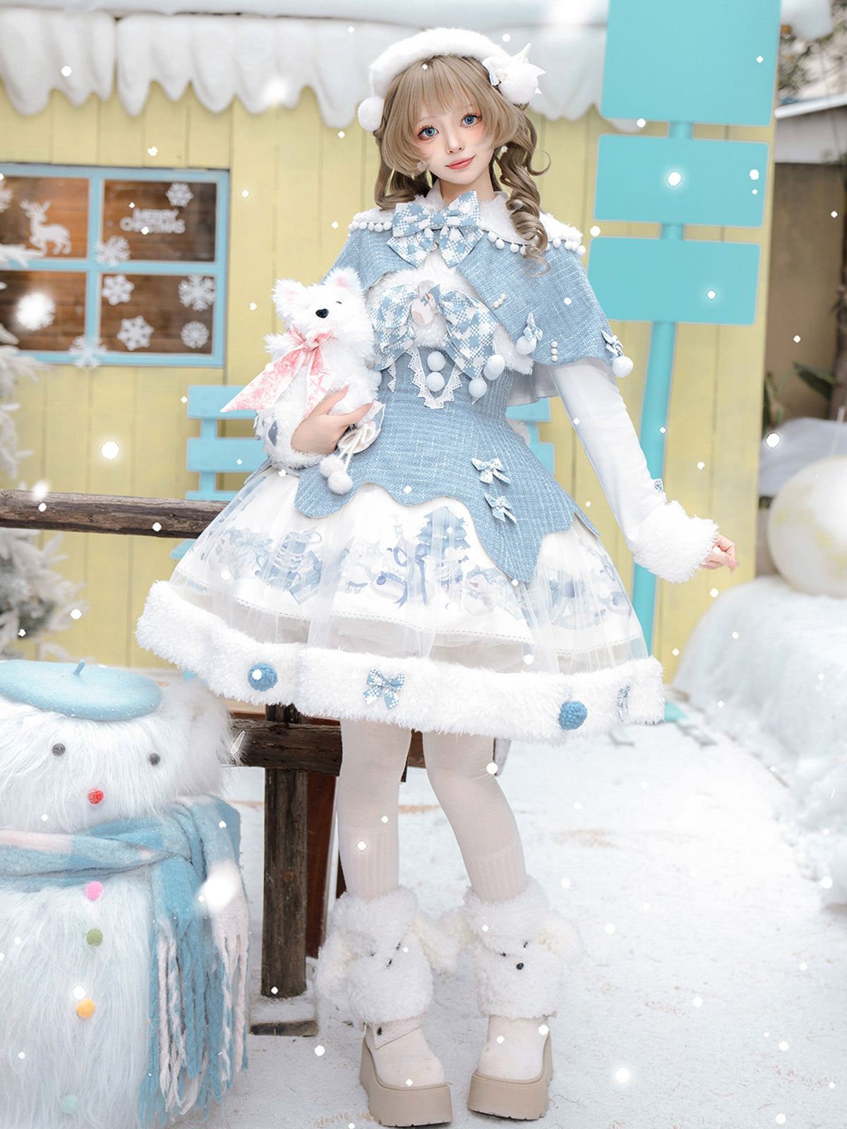 Christmas Snowball Fur Trim Cape Dress YOU0262