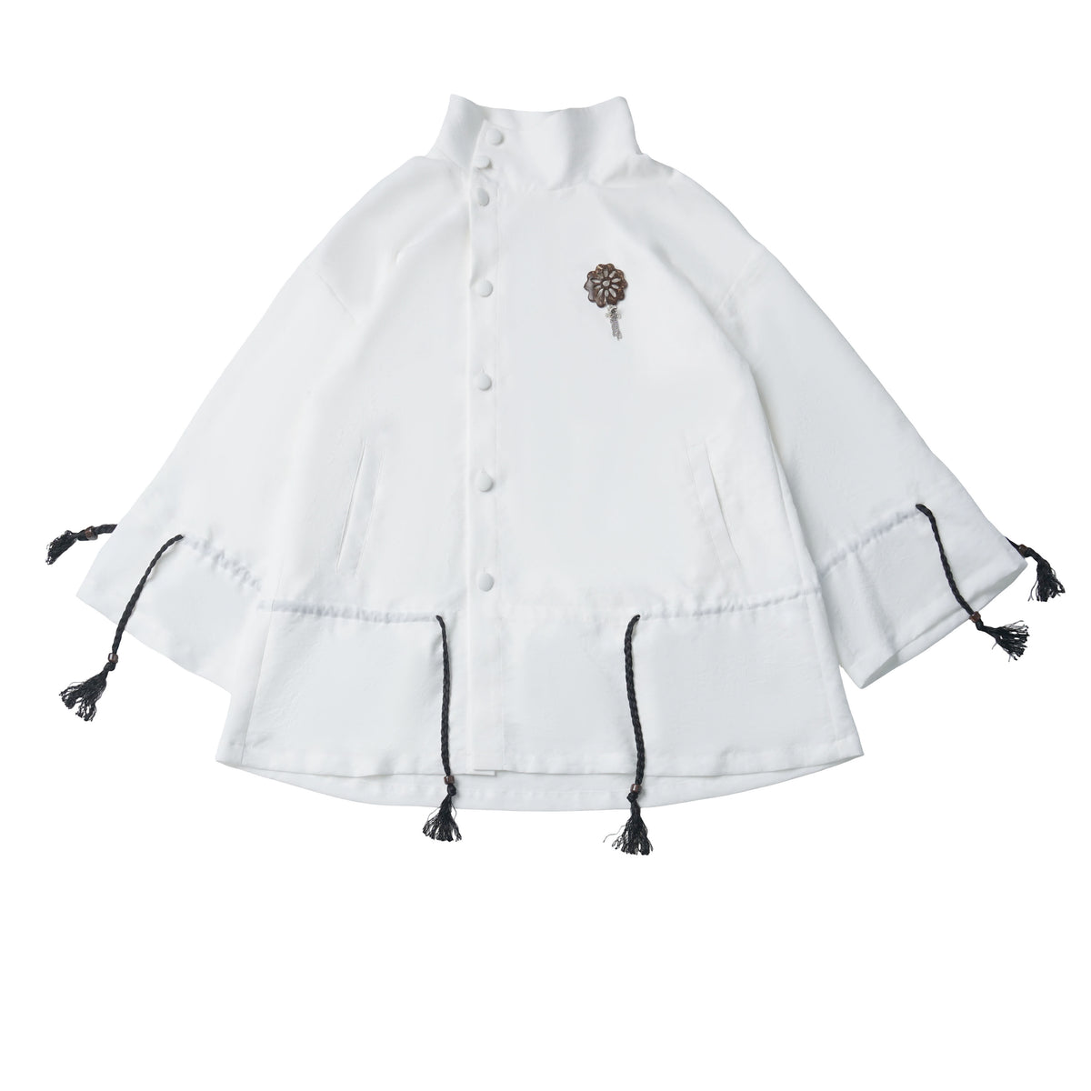 Chinese Style Asymmetric Button Tassel Coat PIN0057