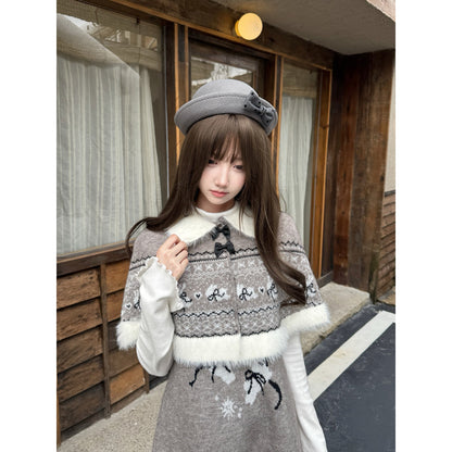 Rabbit Fleece Knit Dress With Removable Cape LAL0139