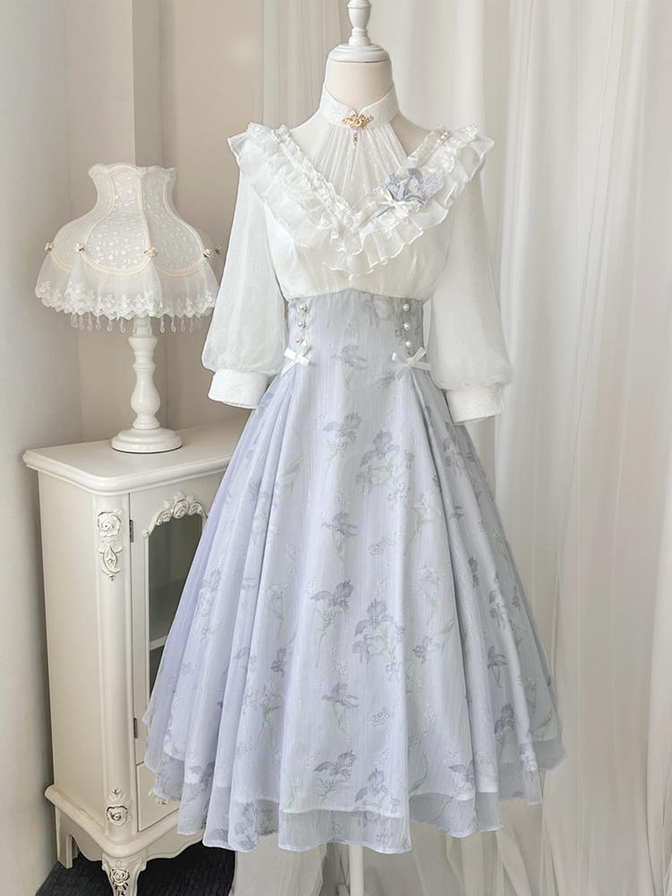 Elegant Middle Sleeve Light Blue Girly Dress YOU0035